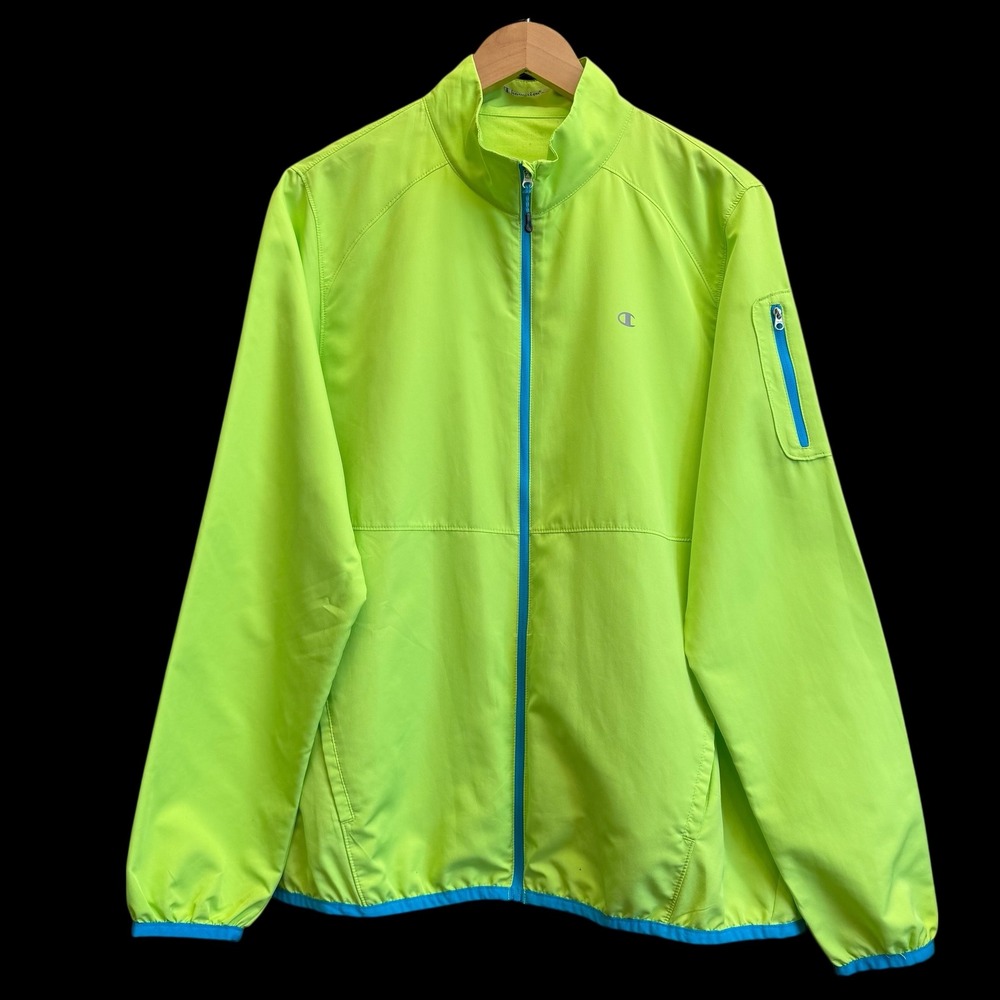 Champion Women Neon Lime Green Full Zip Windbreaker Jacket XL 791591 #424